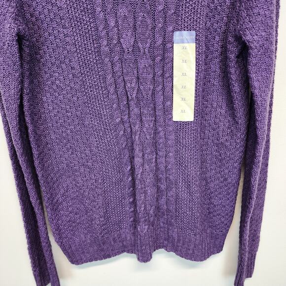 Laura Scott Cable Knit Sweater Size XL Purple V-neck Pullover Lightweight Preppy - Picture 4 of 13